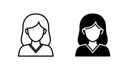 Fototapeta premium Woman avatar v-neck shirt outline and solid icon set