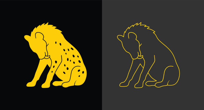 Spotted hyena silhouette and line art graphic design icons with wildlife