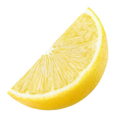 Plakat Fresh juicy lemon wedge with bright yellow pulp, isolated on transparent cutout background