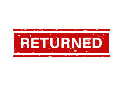 Red returned rubber stamp mark with a grunge texture effect for official business documents and office paperwork usage isolated on transparent background