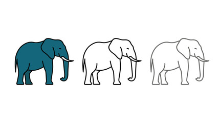 Fototapeta premium Set of three minimalist elephant vector icons and outlines
