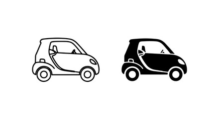 Fototapeta premium Small city car outline and silhouette icons set with automobile