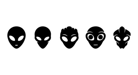 Alien Heads Vector Icons, Extraterrestrial Faces, Sci-Fi Characters, Cosmic Beings, Space Exploration © Muntaha