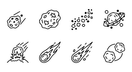 Cosmic Icons: Meteorites, Comets, Asteroids, Planets, Space Debris Vector Set © Muntaha