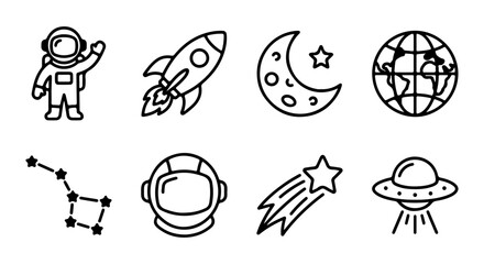 Astronaut Rocket Moon Earth Constellation Icons, Space Exploration Vector Set © Muntaha