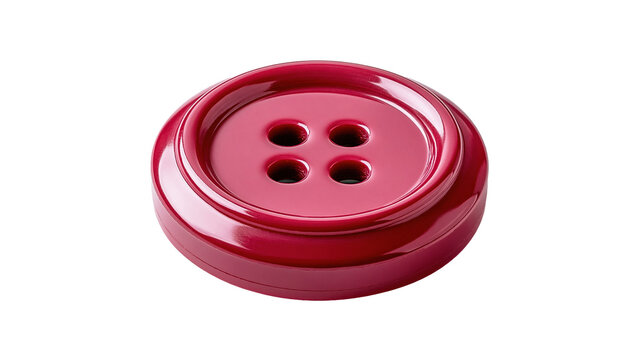 Red clothing button with four holes isolated on transparent background