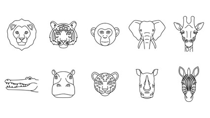 Obraz premium Animals with Various Faces Arranged in a Grid Pattern Featuring Lion, Tiger, Monkey with Elephant and Giraffe Elements