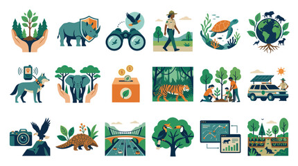 Obraz premium Flat Vector Illustrations for Environmental Conservation, Wildlife Protection, and Nature Ecology Concepts