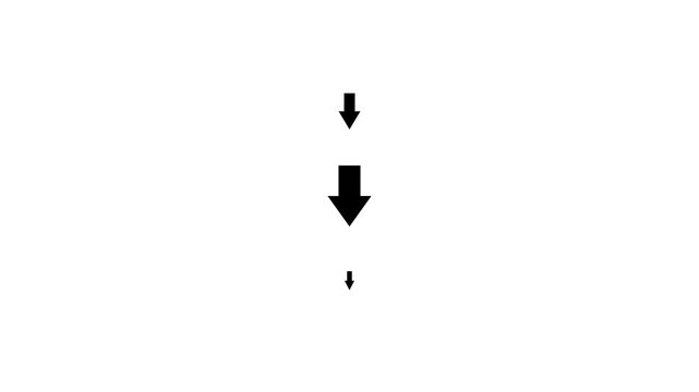Black Arrows Moving Downward on White Background Seamless Loop. Vertical Black Arrow Stream Moving Down on White Background