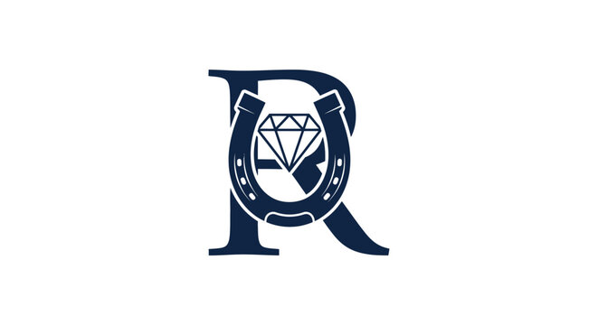 Elegant Monogram Letter R with Diamond and Laurel Design.