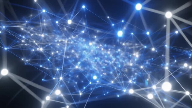 Expanding network of nodes flowing with momentum in corporate blue