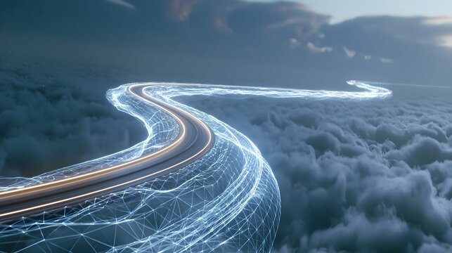 Cloud Computing Infrastructure Visualization with High Speed Data Transmission Pathway and Digital Network Mesh for Information Technology and Connectivity Concepts