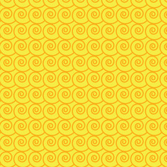 Seamless pattern of overlapping spiral motifs on a bright yellow background © alfire