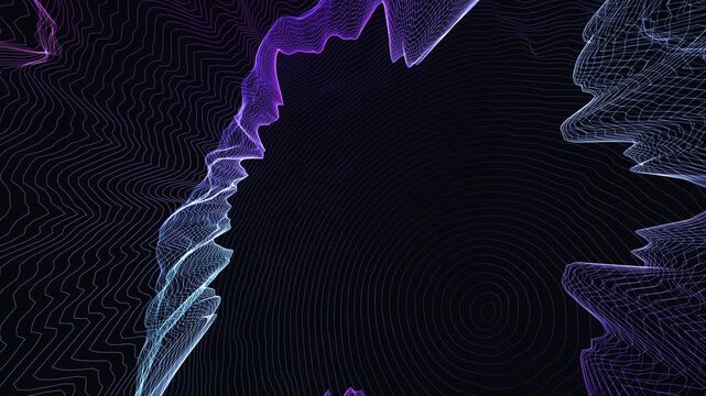 seamless looping motion background featuring glowing abstract gravity waves undulating in a dark cosmic void, perfect for science themes, ambient displays, and futuristic screensavers.