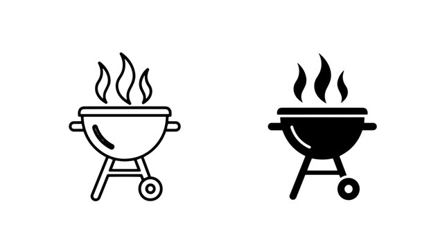 Barbecue grill with flames icon in line and solid, barbecue