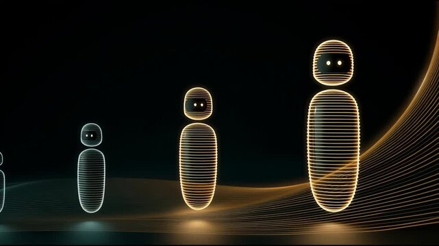 Different stages of conversational AI are displayed using a panoramic render showcasing various forms and changes in technology
