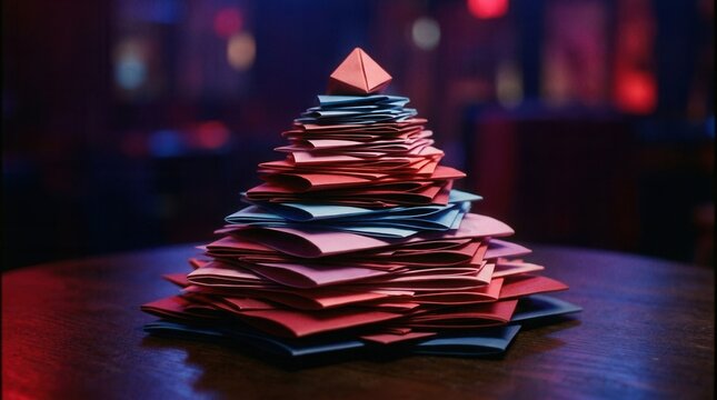 Stack papers documents table is made A of document files featuring glowing data node