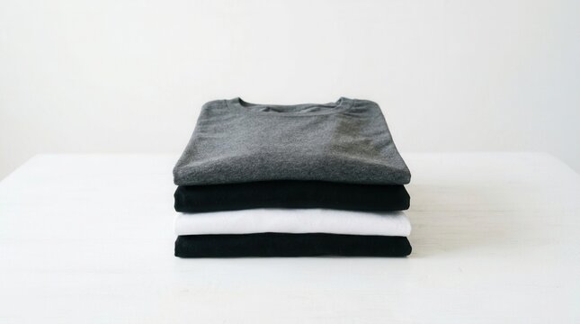 Stack folded t-shirts different colors - of neatly t shirts in gradient shades