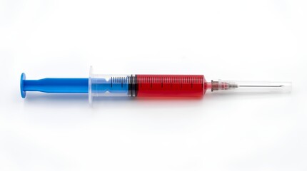 Fototapeta premium Medical Syringe with Red Liquid and Needle Isolated on White Background