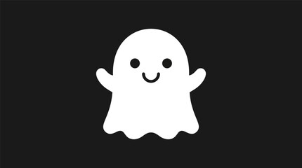 Fototapeta premium Cute White Ghost Icon on Black Background for Halloween Illustration