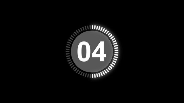 Countdown animation from 10 to 0 second on a transparent background, 10 second countdown timer . 4k video.