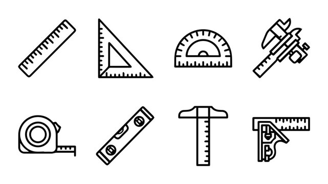 Engineering Measurement Tools Set, Precision Instruments Collection, Technical Drafting Icons, Scientific Tools Vector