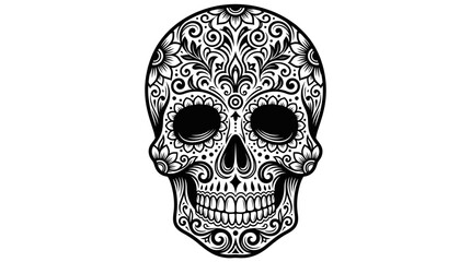 Fototapeta premium Detailed Black and White Decorative Sugar Skull Illustration for Creative Art