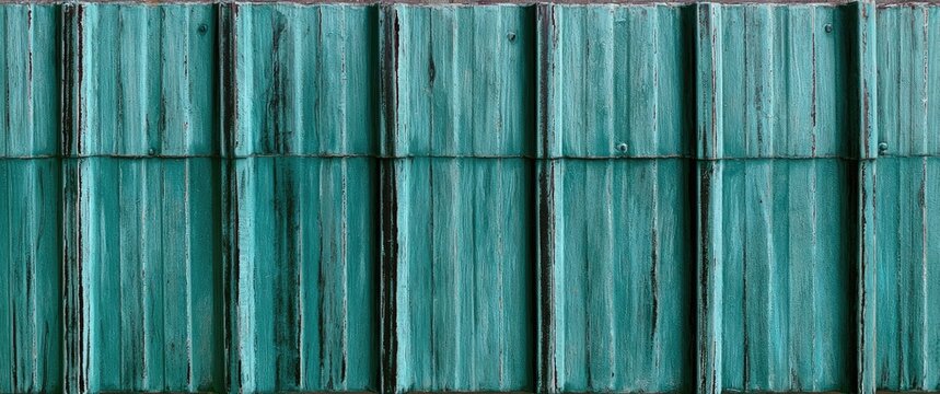 Textured turquoise corrugated metal with vertical grooves and streaks