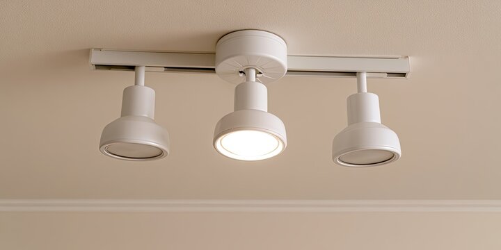 White track lighting with three adjustable spot heads on a neutral ceiling