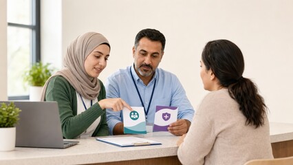 Obraz premium Medical Debt Relief Patient Navigator Helping Enrollment Desk Cards