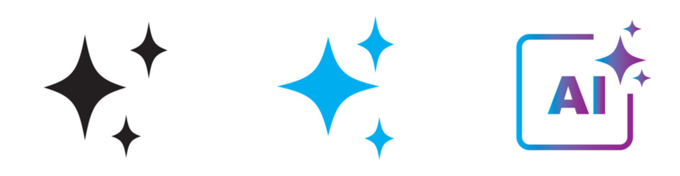 AI image generation icons set - Artificial intelligence, Generative AI logo icon sparkle symbol. showing generate, edit, photo editing, and enhance photo actions with outline style for apps and web