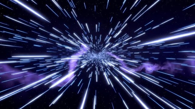 Flying through a sci-fi cosmic wormhole at warp speed with light streaks