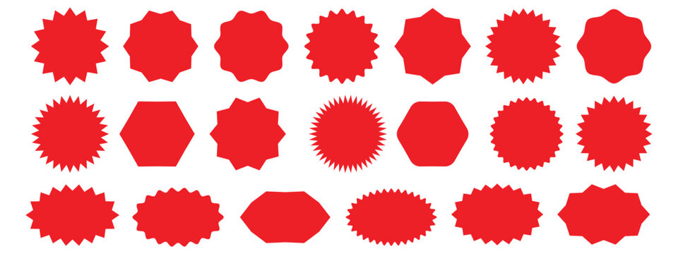 Red starbursts sale badge blank sticker price tag discount label promo button empty special offer sign retail marketing element isolated flat design templates shape graphic bundle