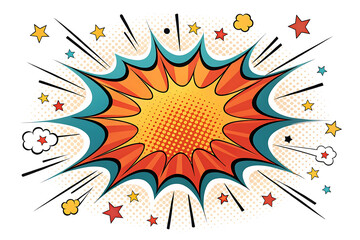 Fototapeta premium Pop art style comic explosion illustration with colorful stars