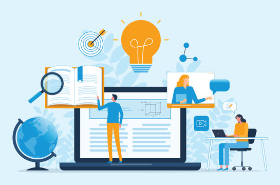 Online Learning and Digital Education Platform Flat Vector Illustration and Remote Learning with Educational Technology