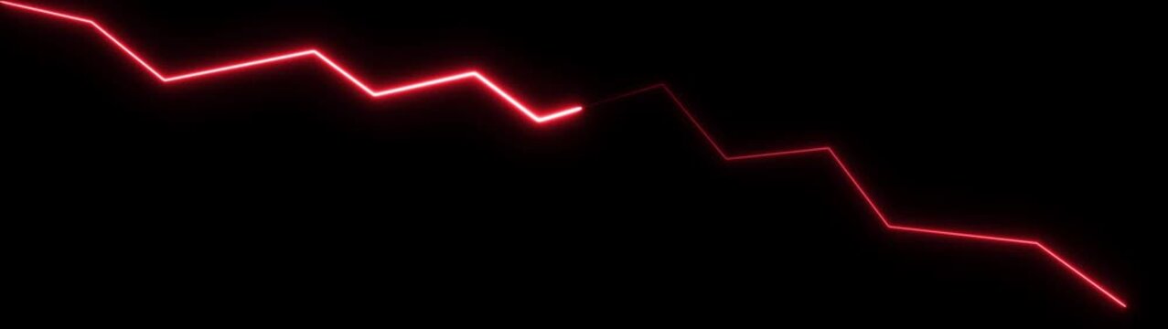 Red neon financial chart line graph declining on black background, economic downturn and market crash concept
