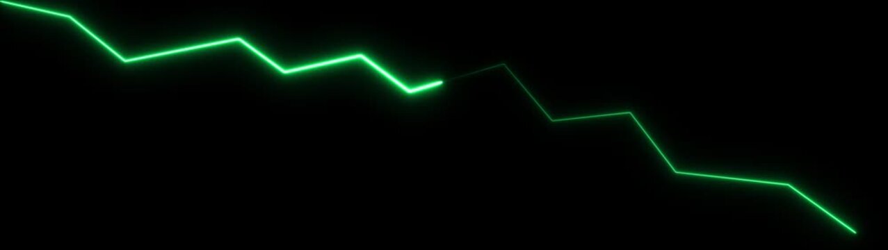Neon green zigzag pulse line animation, glowing digital waveform background, abstract cyberpunk energy flow, futuristic data stream