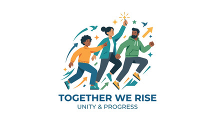 Obraz premium Diverse people moving forward for unity and progress illustration
