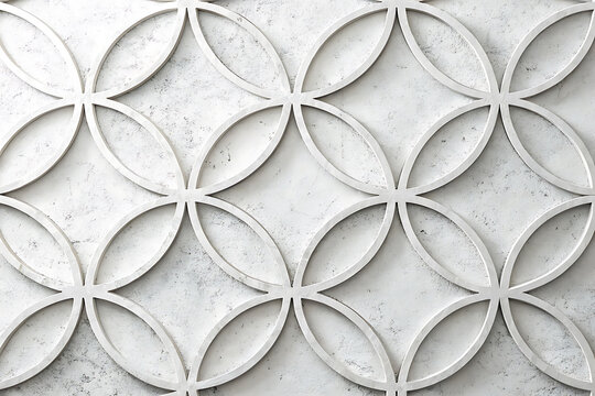 White stone geometric screen with interlocking circle design