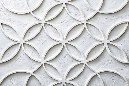 Interlocking circles geometric pattern on light stone texture