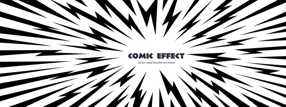 Thunder anime manga with background comic radial and burst vector cartoon. Line energy electric with frame element superhero and book lightening abstract. Comic boom thunder with background.