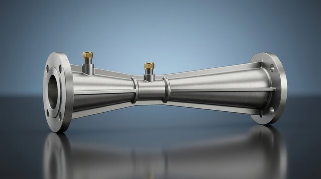 Venturi meter 3D render, differential pressure flow meter, pipeline flow measurement device, industrial fluid sensor, process monitoring instrument, engineering equipment