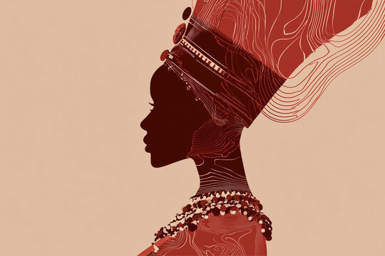 Elegant African Queen Silhouette Minimal Thin Line Vector Portrait