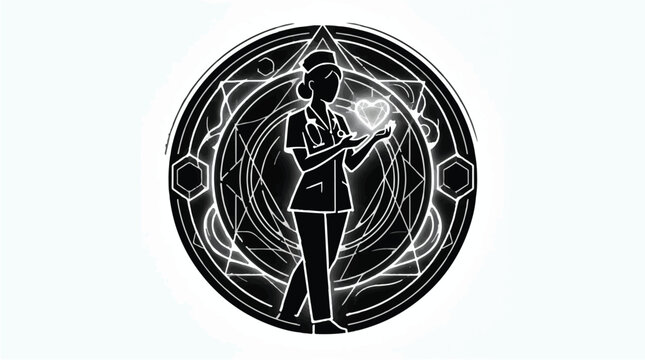woman holding crystal ball in mystical circle illustration