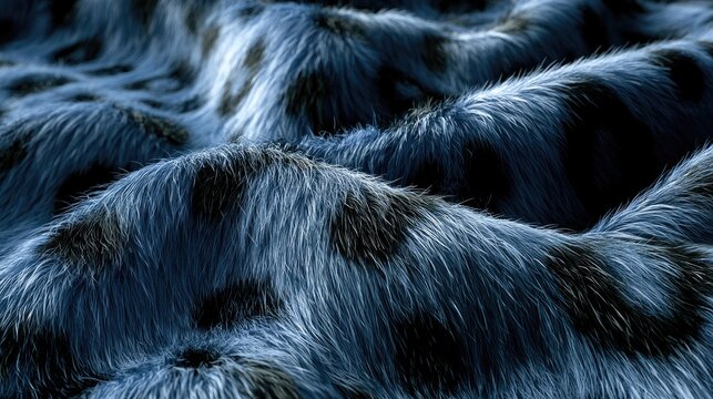 Close-up of deep blue, wavy, furry material with dark patches