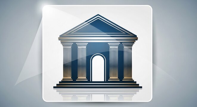 重厚な柱と三角屋根、光沢のある３D建築デザイン