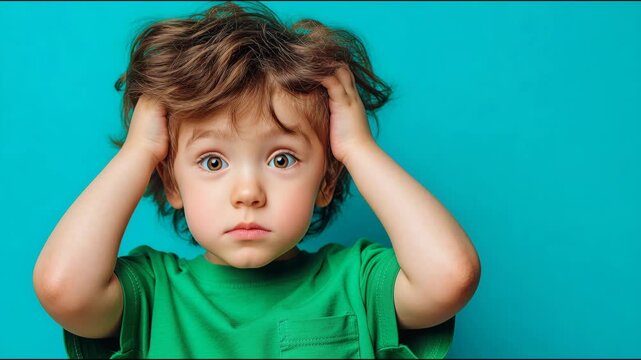 Little boy showing a sequence of emotions, from surprise and shock to a thoughtful expression