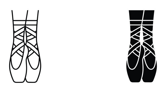 Professional Minimal Vector Icon Ballet pointe shoes vector icon Editable Stroke, Outline and Solid Style, Black Monochrome, Isolated on White Background