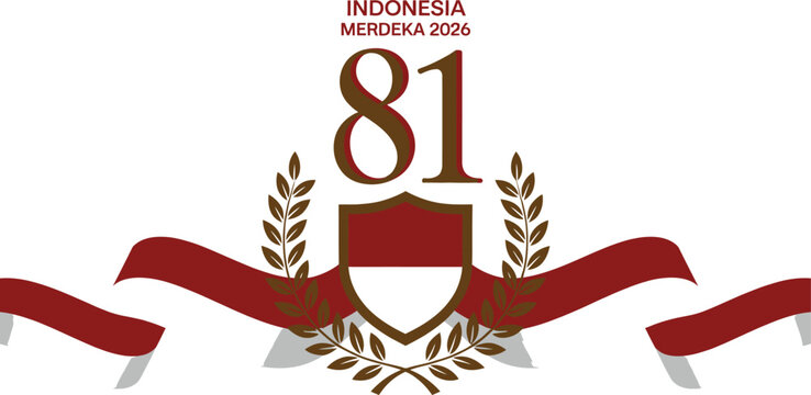Indonesia Independence Day 2026 logo with 81 shield emblem and red ribbon on white background for national celebration design