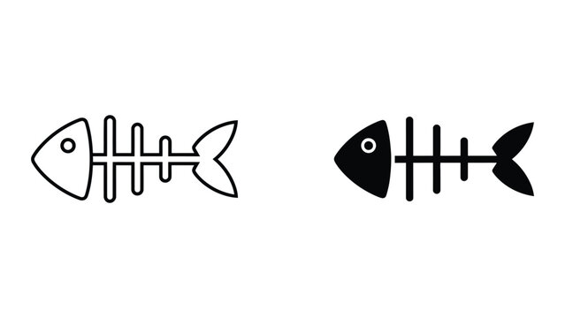 Professional Minimal Vector Icon Fish skeleton vector icon set Editable Stroke, Outline and Solid Style, Black Monochrome, Isolated on White Background